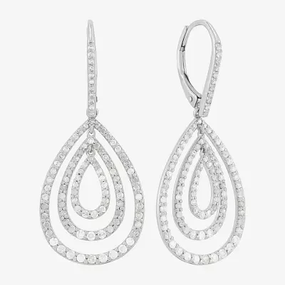 1/ CT. T.W. Natural White Diamond Sterling Silver Drop Earrings