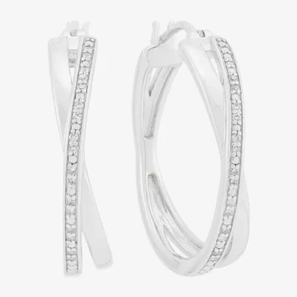 1/10 CT. T.W. Natural White Diamond Sterling Silver 24.4mm Hoop Earrings