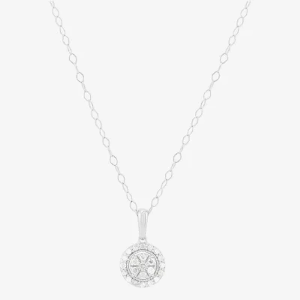 Womens 1/ CT. T.W. Natural White Diamond Sterling Silver Round Pendant Necklace