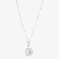 Womens 1/ CT. T.W. Natural White Diamond Sterling Silver Round Pendant Necklace