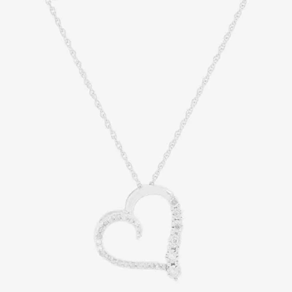 Womens 1/ CT. T.W. Natural Diamond Sterling Silver Heart Pendant Necklace