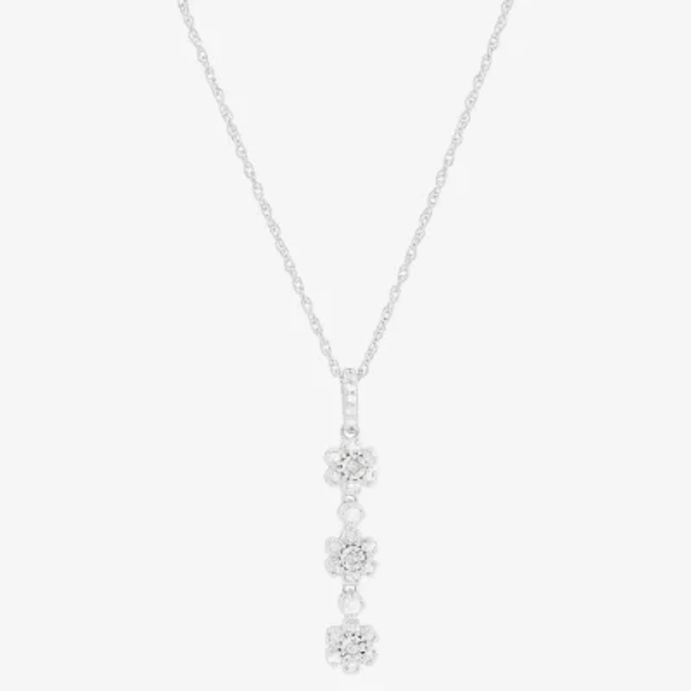 Womens 1/ CT. T.W. Natural Diamond Sterling Silver Pendant Necklace