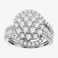 Diamond Blossom Womens 2 CT. T.W. Lab Grown White Sterling Silver Cluster Cocktail Ring