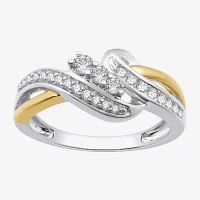 Womens 1/3 CT. T.W. Lab Grown White Diamond 14K Two Tone Gold Over Silver Sterling 3-Stone Cocktail Ring