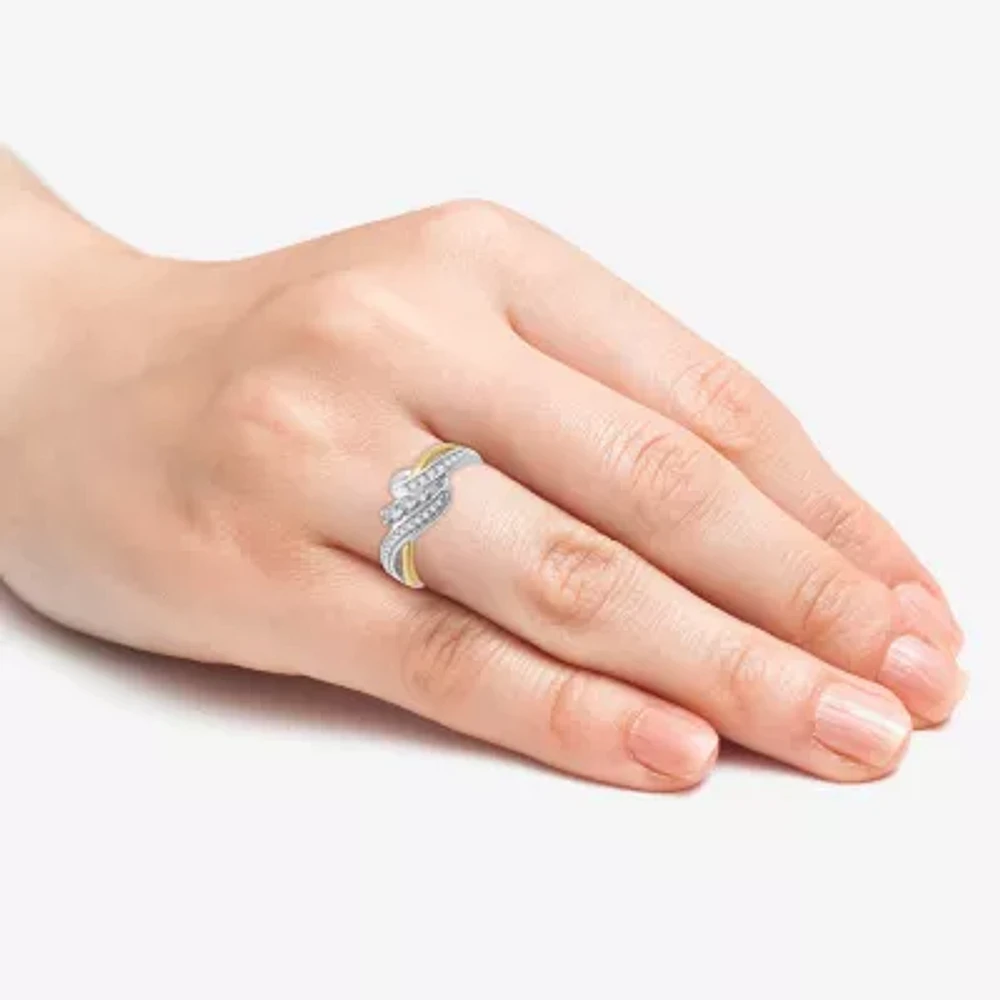 Womens 1/3 CT. T.W. Lab Grown White Diamond 14K Two Tone Gold Over Silver Sterling 3-Stone Cocktail Ring