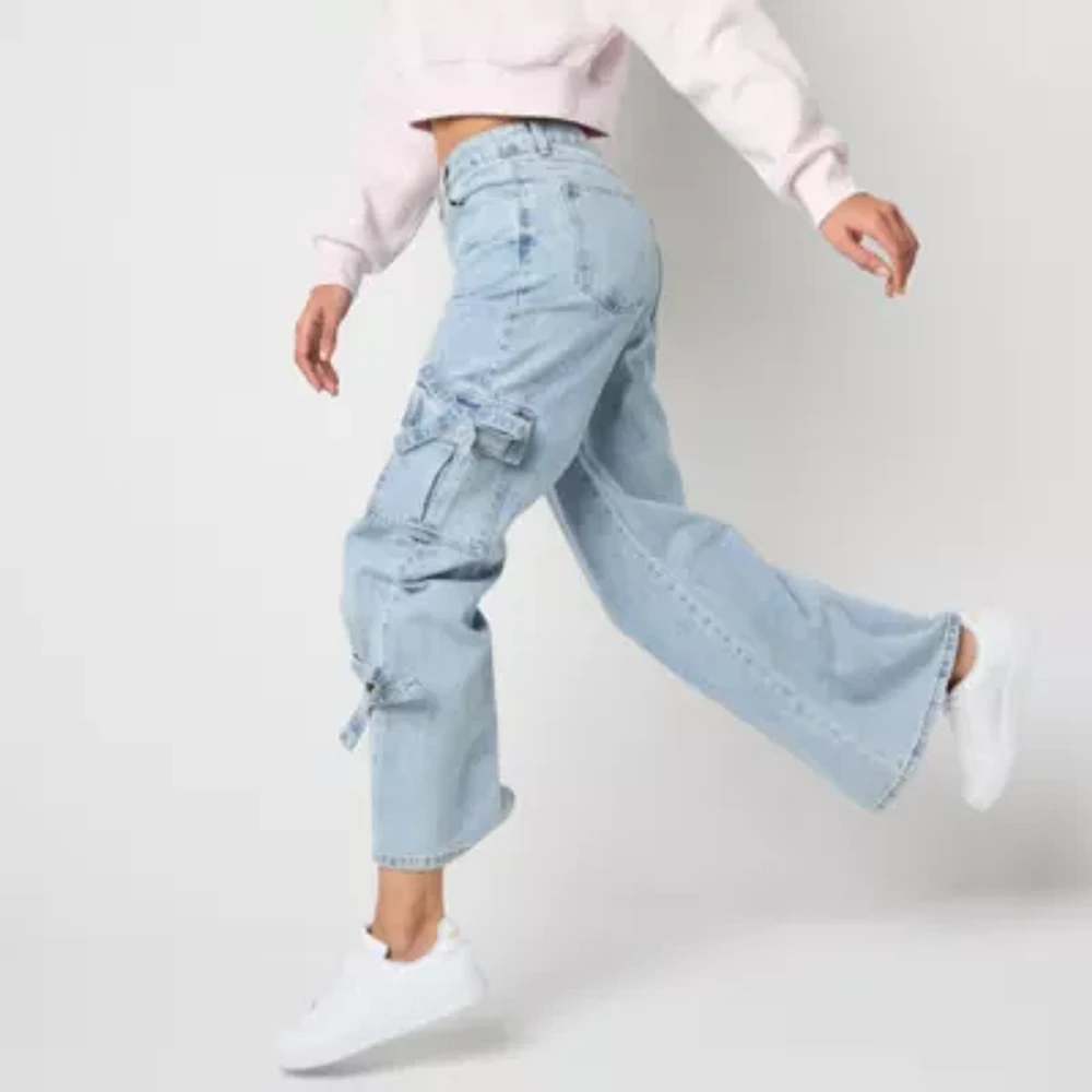 Forever 21 Juniors Bow Cargo Womens Mid Rise Loose Fit Jean