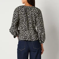 a.n.a Womens Y Neck Long Sleeve Blouse