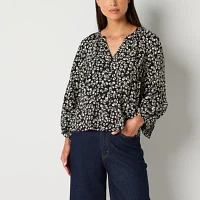 a.n.a Womens Y Neck Long Sleeve Blouse