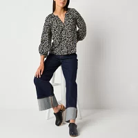 a.n.a Womens Y Neck Long Sleeve Blouse