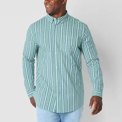 St. John's Bay Stretch Poplin Big and Tall Mens Classic Fit Long Sleeve Plaid Button-Down Shirt