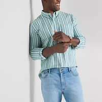 St. John's Bay Stretch Poplin Big and Tall Mens Classic Fit Long Sleeve Plaid Button-Down Shirt