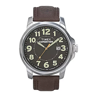 Timex® Expedition® Field Metal Elevated Mens Brown Leather Strap Watch T449219J