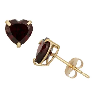 Genuine Red Garnet 10K Gold 6.1mm Heart Stud Earrings