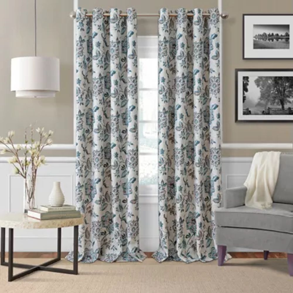 Elrene Home Fashions Sorrento Floral Blackout Grommet Top Single Curtain Panel