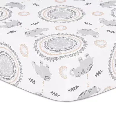 The Peanutshell Boho Elephant And Medallion Print Crib Sheet