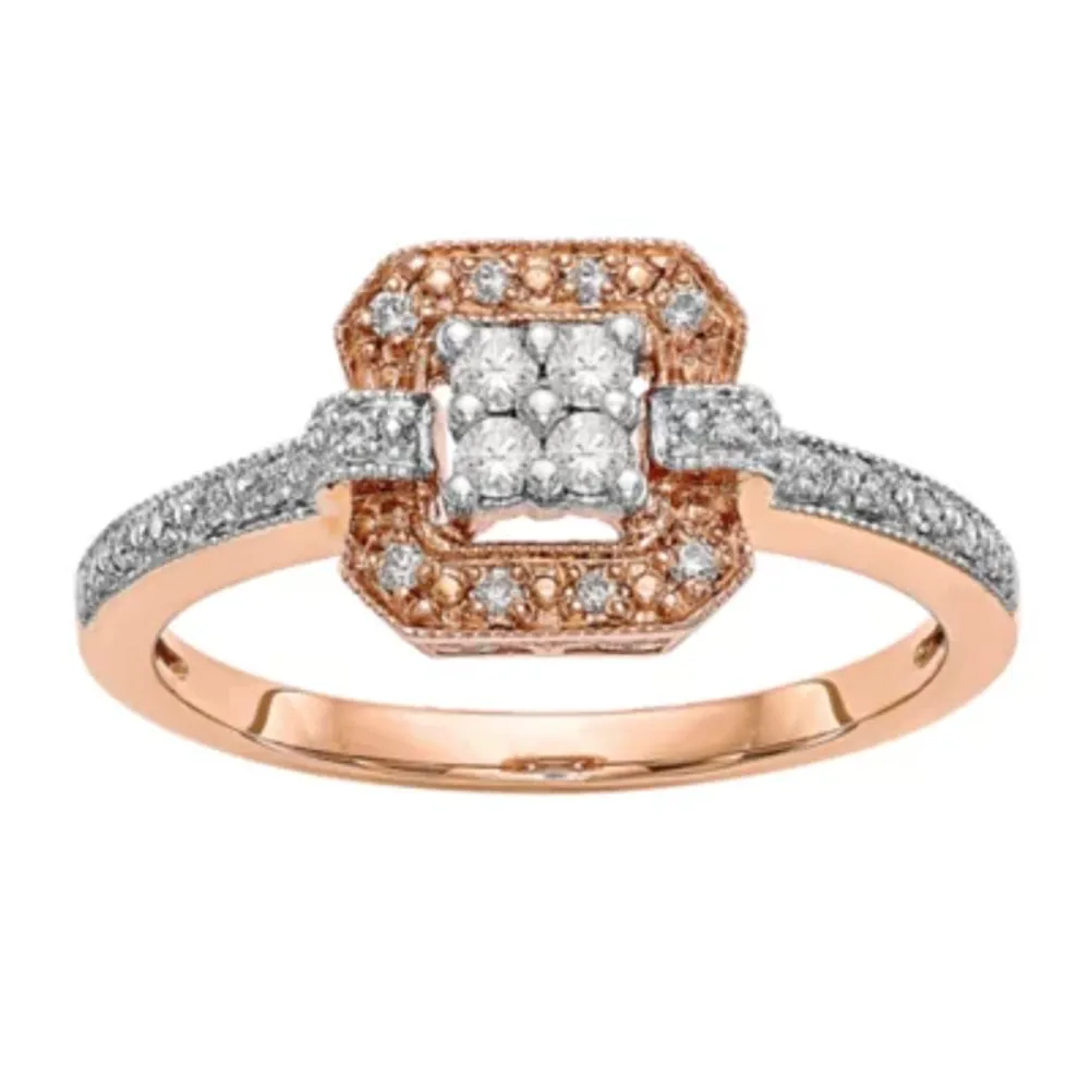 Womens 1/5 CT. Natural White Diamond 14K Rose Gold Cushion Halo Engagement Ring