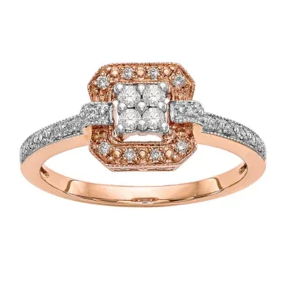 Womens 1/5 CT. Natural White Diamond 14K Rose Gold Cushion Halo Engagement Ring