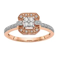 Womens 1/5 CT. T.W. Natural White Diamond 14K Rose Gold Cushion Halo Engagement Ring