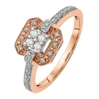 Womens 1/5 CT. T.W. Natural White Diamond 14K Rose Gold Cushion Halo Engagement Ring