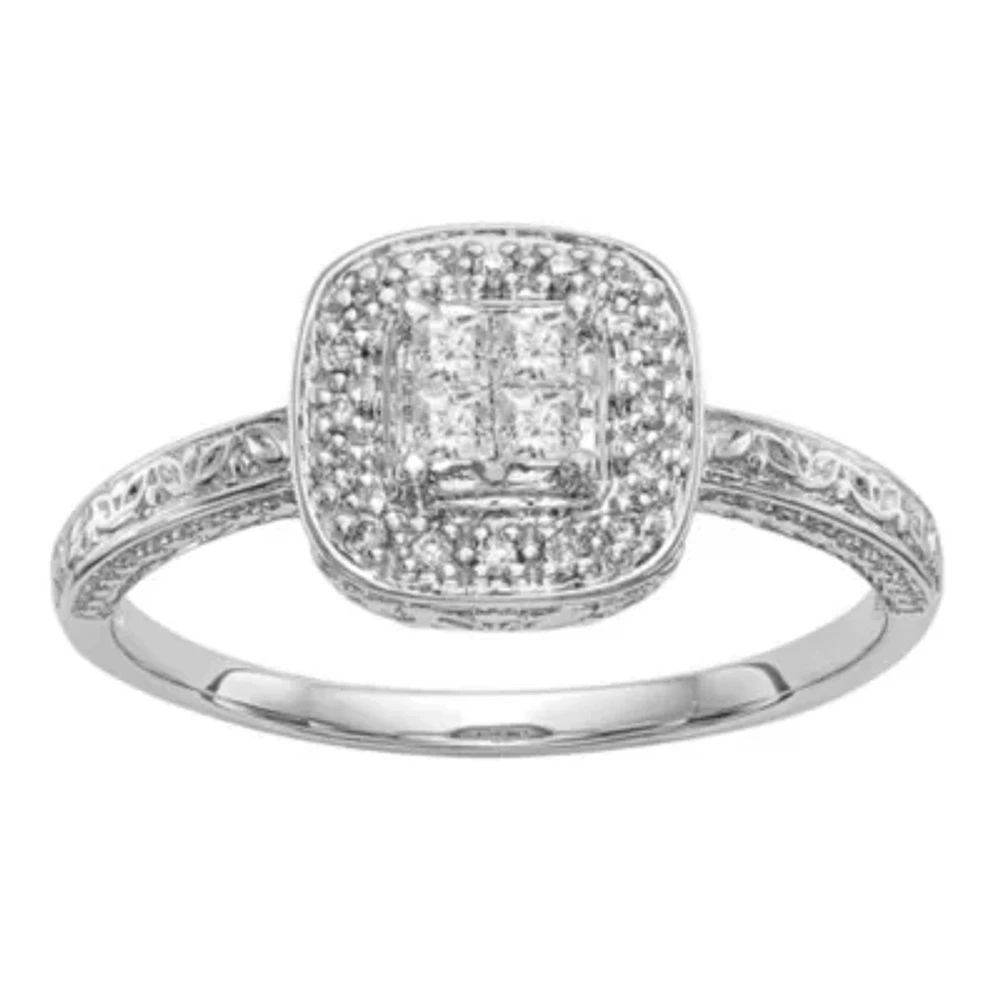 Womens 1/5 CT. Natural White Diamond 14K Gold Cushion Engagement Ring