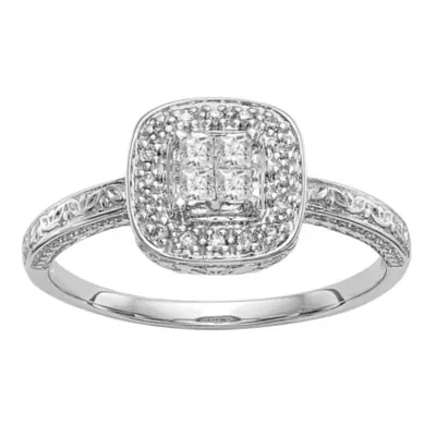 Womens 1/5 CT. Natural White Diamond 14K Gold Cushion Engagement Ring