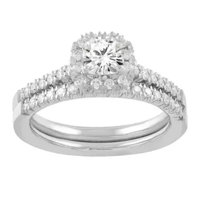 Womens 3/4 CT. T.W. Natural White Diamond 14K Gold Cushion Halo Bridal Set