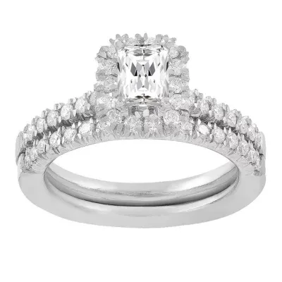 Womens 3/4 CT. T.W. Natural White Diamond 14K Gold Halo Bridal Set