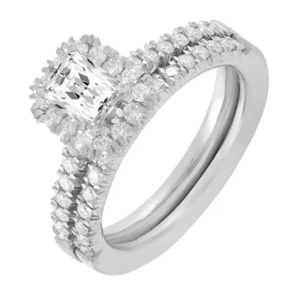 Womens 3/4 CT. T.W. Natural White Diamond 14K Gold Halo Bridal Set