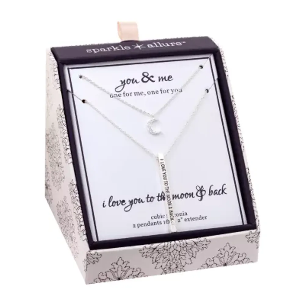 Sparkle Allure You & Me 2-pc. Cubic Zirconia Pure Silver Over Brass 16 Inch Link Bar Moon Necklace Set