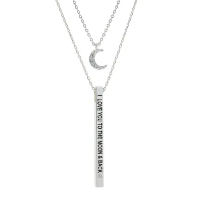 Sparkle Allure You & Me 2-pc. Cubic Zirconia Pure Silver Over Brass 16 Inch Link Bar Moon Necklace Set