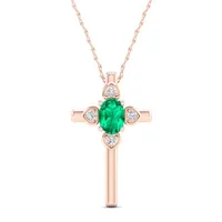 Womens Genuine Green Emerald 10K Rose Gold Cross Pendant Necklace