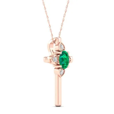 Womens Genuine Green Emerald 10K Rose Gold Cross Pendant Necklace