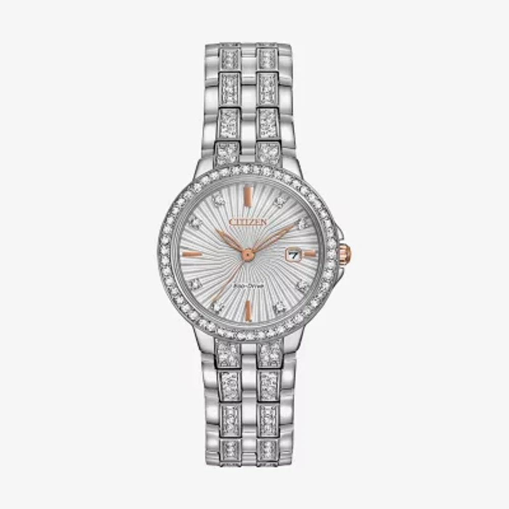 Citizen Silhouette Crystal Womens Crystal Accent Silver Tone Stainless Steel Bracelet Watch Ew2340-58a