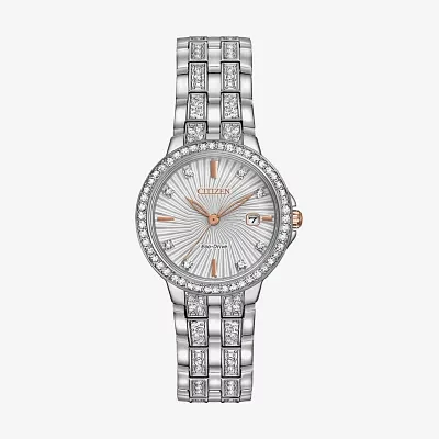 Citizen Silhouette Crystal Womens Crystal Accent Silver Tone Stainless Steel Bracelet Watch Ew2340-58a