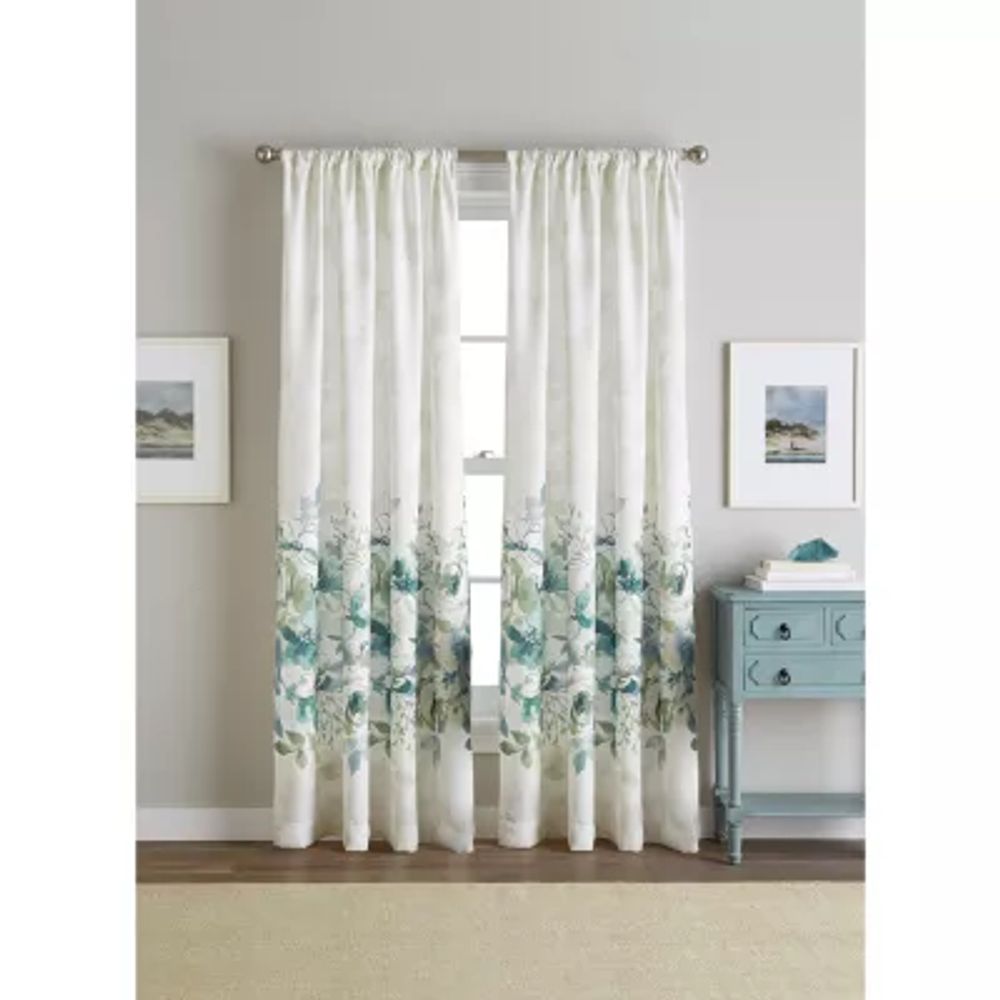 CHF Watercolor Floral Light-Filtering Rod Pocket Single Curtain Panel