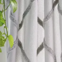 CHF Chenille Lattice Embroidered Light-Filtering Rod Pocket Back Tab Single Curtain Panel