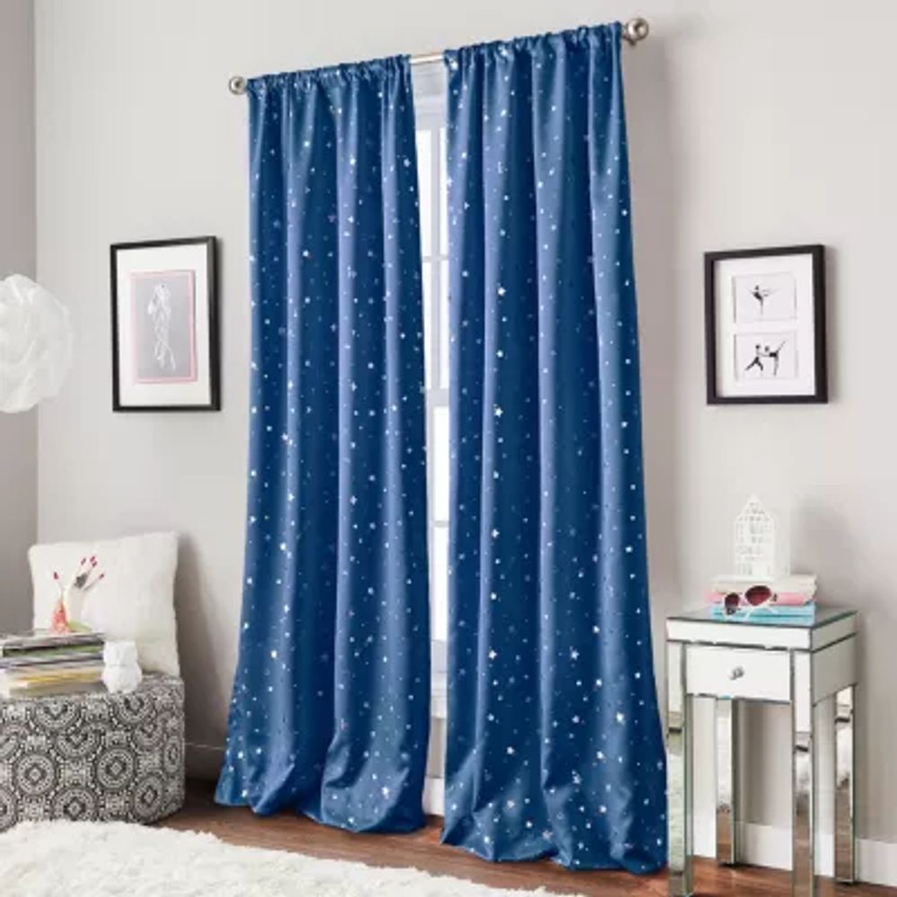 CHF Starry Night Embellished Light-Filtering Rod Pocket Single Curtain Panel