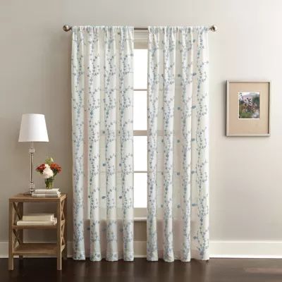 CHF Lynette Embroidered Light-Filtering Rod Pocket Single Curtain Panel