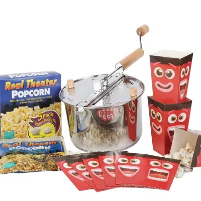 Wabash Valley Farms Kernel Comfort Kit Stainless Steel Whirley Pop Popcorn Maker Set