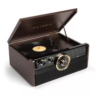 Victrola VTA-270B 6-in-1 Wood Bluetooth Mid-Century Record Player with 3-Speed Turntable, CD, Cassette and Radio
