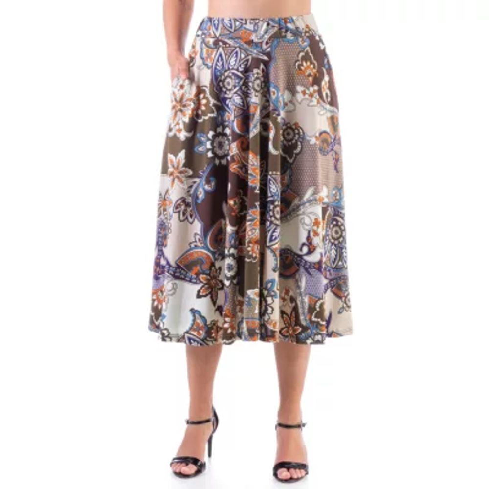 24seven Comfort Apparel Womens Mid Rise Midi A-Line Skirt