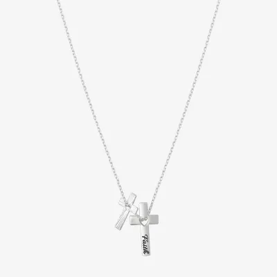 Gratitude & Grace Faith Pure Silver Over Brass 16 Inch Link Cross Pendant Necklace