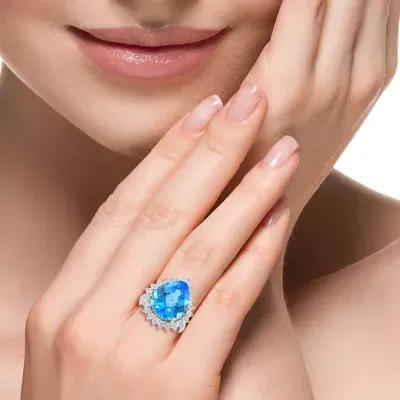 Effy Final Call Womens 1/5 CT. T.W. Genuine Blue Topaz 14K White Gold Cocktail Ring