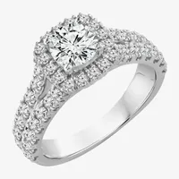 Signature By Modern Bride (H-I / Si2-I1) Womens 2 CT. T.W. Lab Grown White Diamond 10K White Gold Cushion Halo Engagement Ring