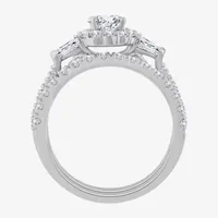 Signature By Modern Bride (H-I / Si2-I1) Womens 2 CT. T.W. Lab Grown White Diamond 10K White Gold Oval Side Stone Halo Bridal Set