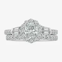 Signature By Modern Bride (H-I / Si2-I1) Womens 2 CT. T.W. Lab Grown White Diamond 10K White Gold Oval Side Stone Halo Bridal Set