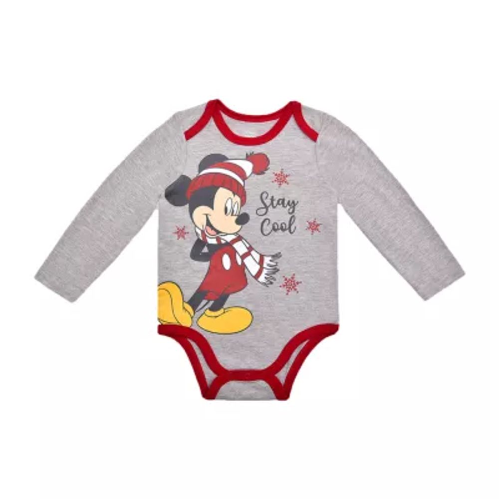 Okie Dokie Baby Boys Crew Neck Long Sleeve Mickey Mouse Bodysuit