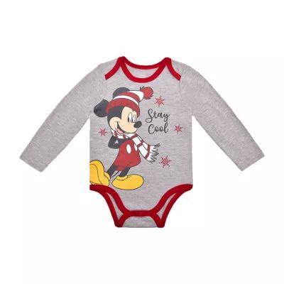 Okie Dokie Baby Boys Crew Neck Long Sleeve Mickey Mouse Bodysuit