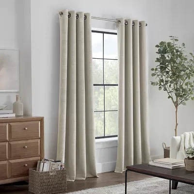 Linden Street Gwen Basketweave Light-Filtering Grommet Top Single Curtain Panel