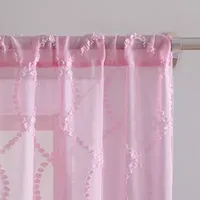 Laura Ashley Lattice Embroidered Sheer Rod Pocket Set of 2 Curtain Panel